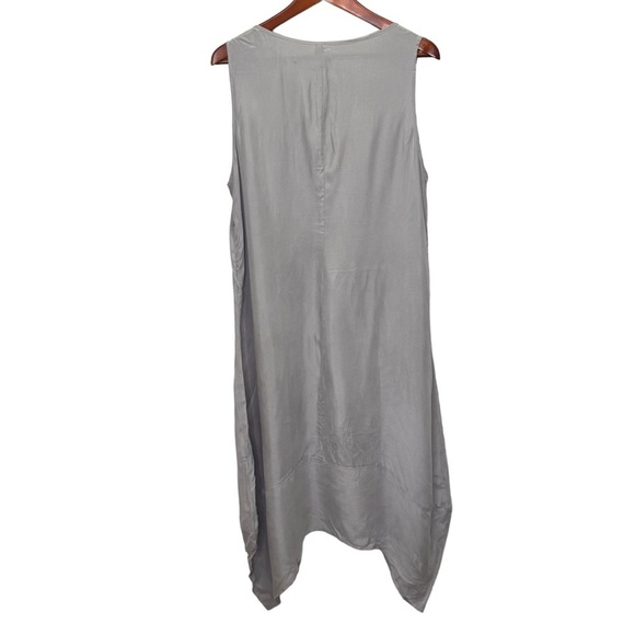 Stella Carakasi Grey Scoop Neck Lagenlook Assymetrical Hem Mid Dress Pockets - Picture 2 of 11